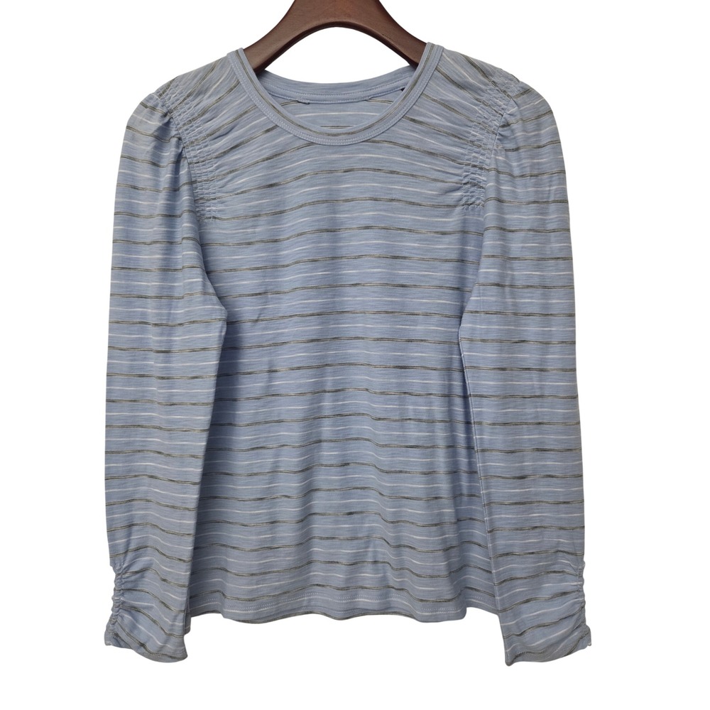 Veronica Beard Bouvet Gathered Detail Striped Tee Women S Ice Blue Pima Cotton